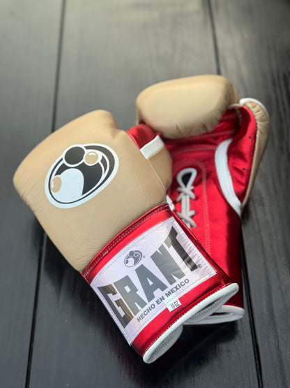Grant Boxing Gloves Beige/Red/White Padded Leather Gloves for Heavy Bag Work