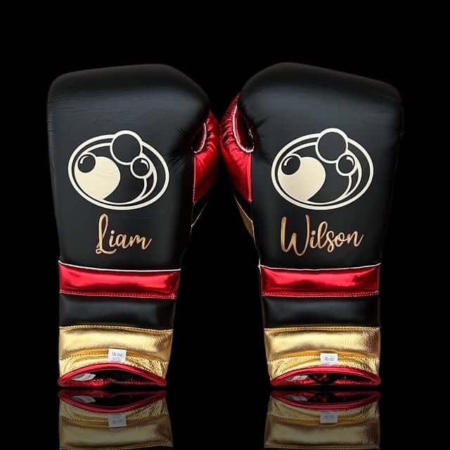 Grant Boxing Gloves Black/Gold/Red on Hands Training Gloves Back View