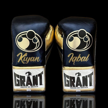 Grant Black/Grey/Gold Boxing Gloves Premium Quality Training Back View