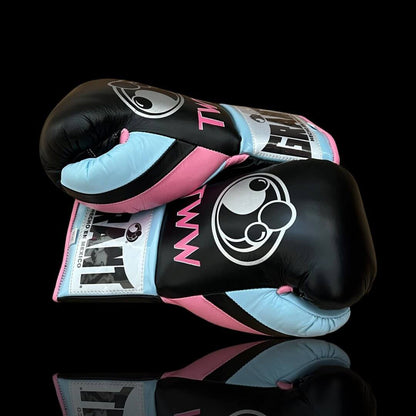 Grant Boxing Gloves Black/Pink/Blue 14oz Leather Training Gloves Thumb View