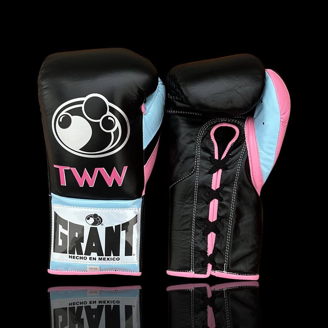 Grant Boxing Gloves Black/Pink/Blue 14oz Leather Training Gloves