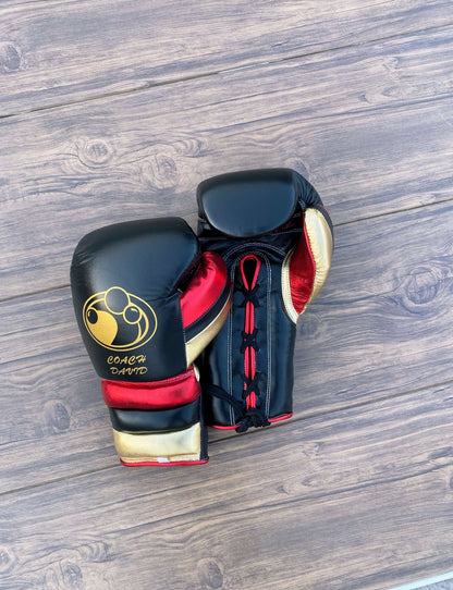 Grant Boxing Gloves Black/Red/Gold Training Gloves with Secure Wrist Strap