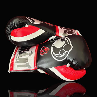 Grant Black/Red/White Lace-Up Boxing Gloves Close Up Detail Thumb View