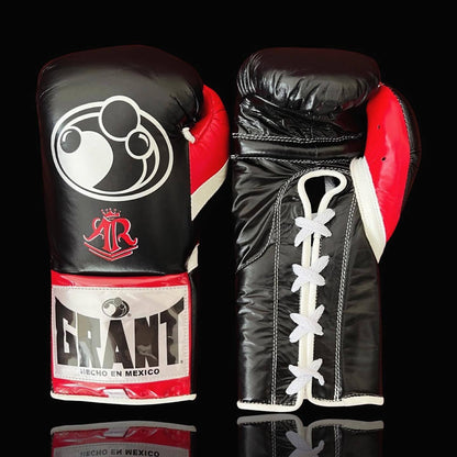 Grant Black/Red/White Lace-Up Boxing Gloves Close Up Detail