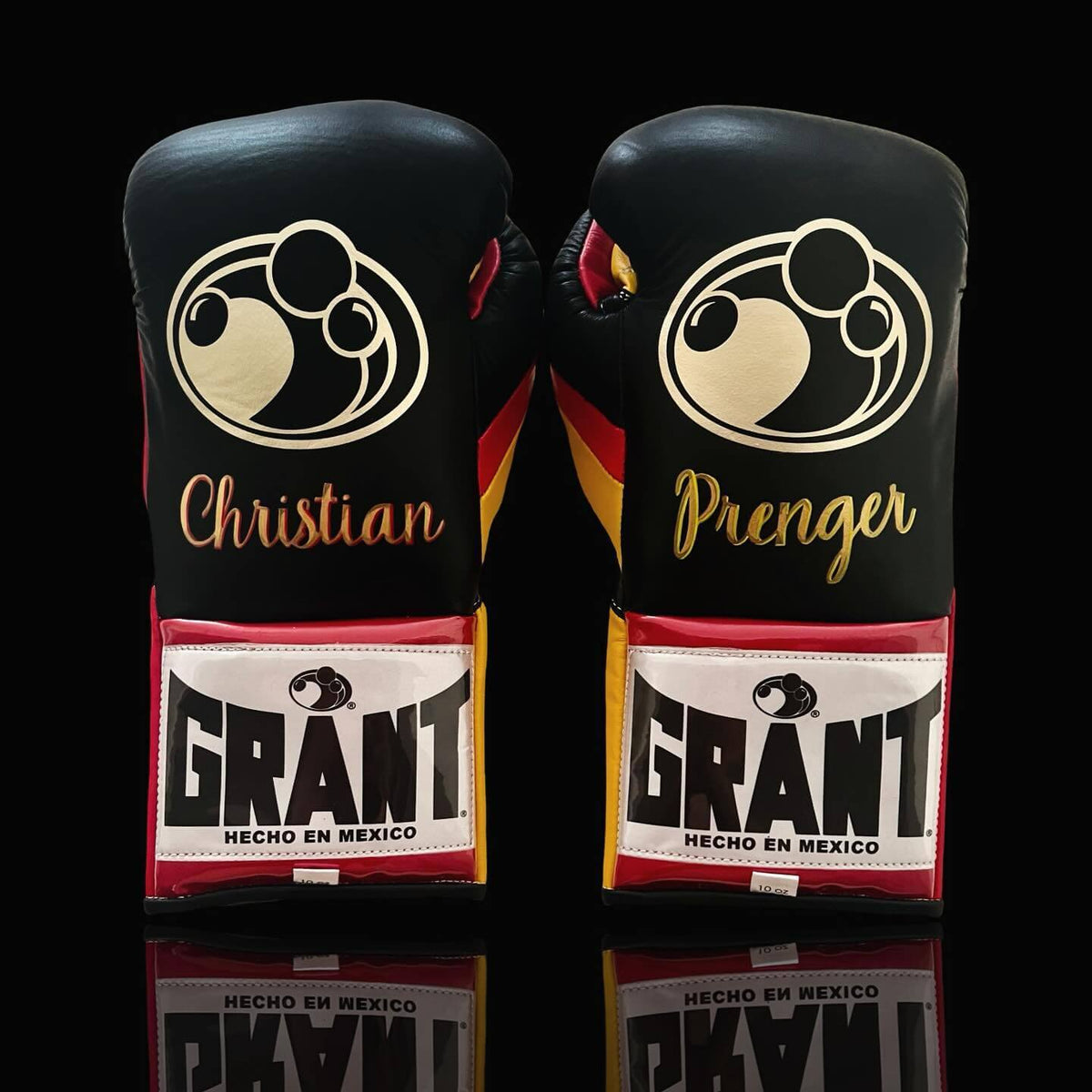 Grant Black/Red/Yellow Leather Boxing Gloves Heavy Duty Training Pair Back View