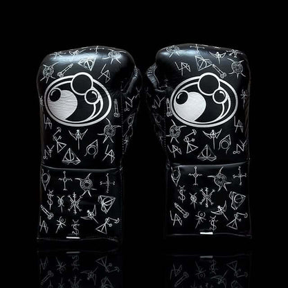 Grant Black/White Lace-Up Boxing Gloves Close Up Detail Back View
