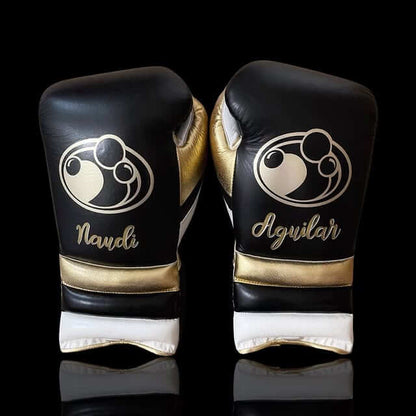 Grant Black/White/Gold Boxing Gloves 14oz Premium Training Gloves Back View