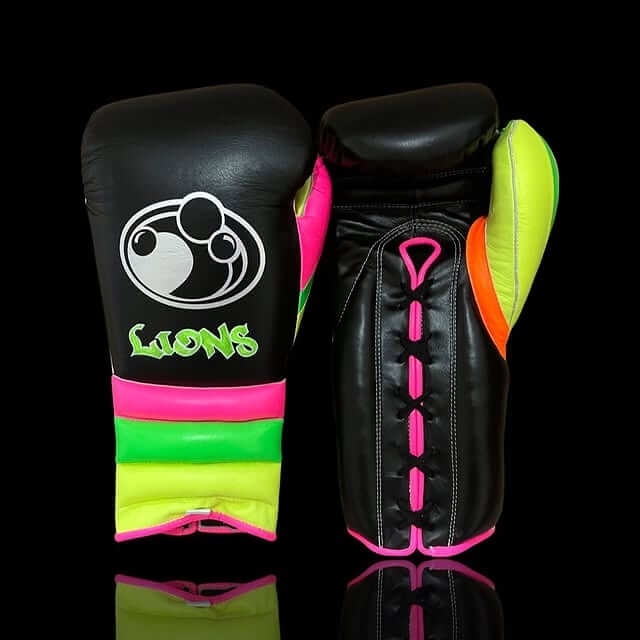 Grant Black/Yellow/Pink/Green Leather Boxing Gloves Heavy Duty Training Pair