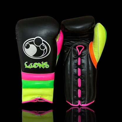 Grant Black/Yellow/Pink/Green Leather Boxing Gloves Heavy Duty Training Pair
