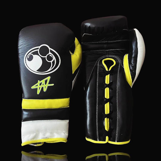 Grant Black/Yellow/White Leather Boxing Gloves Heavy Duty Training Pair