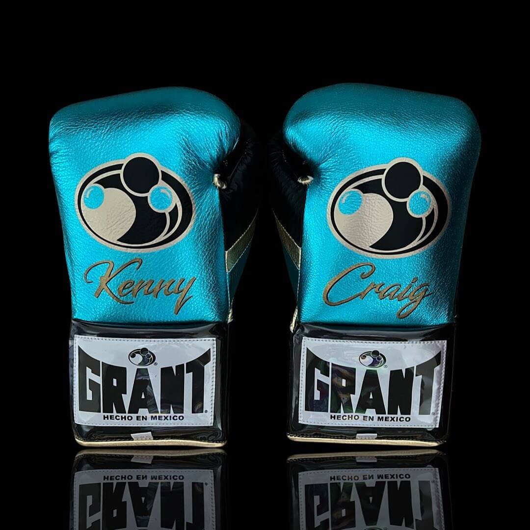 Grant Blue/Black/Gold Boxing Gloves Durable Sparring Gloves Back View
