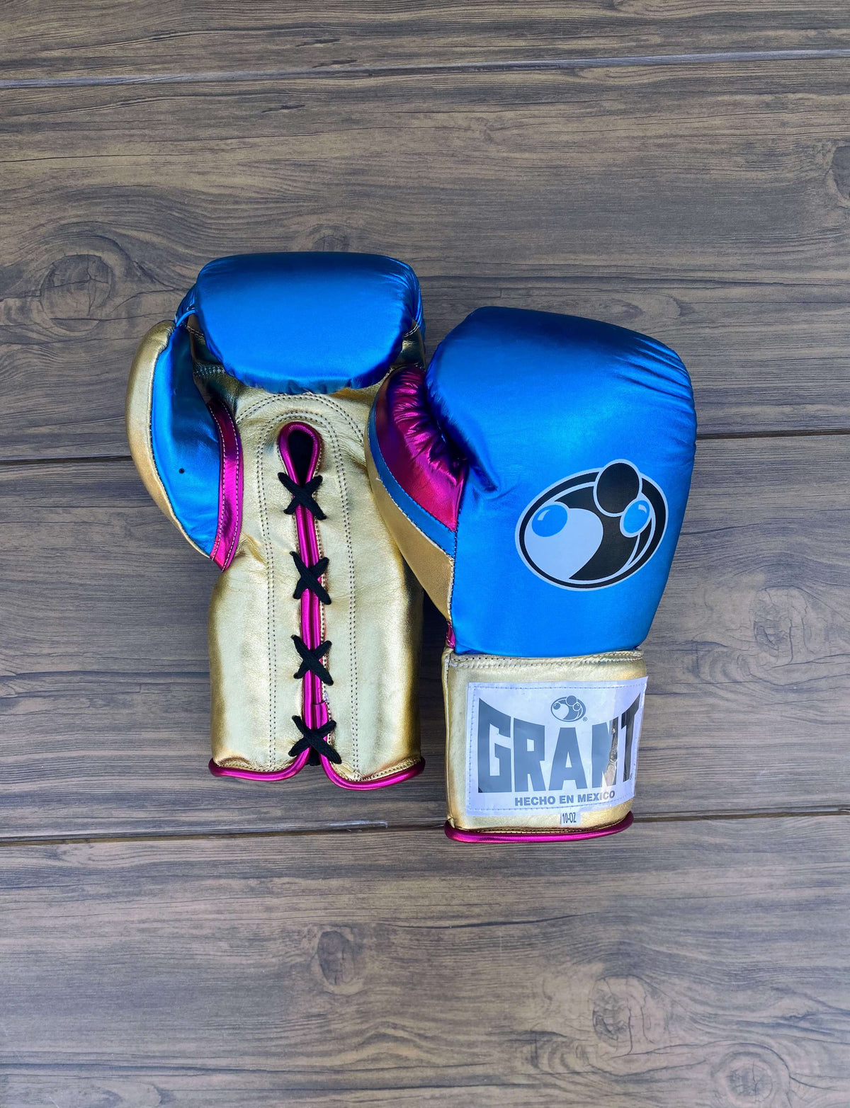 Grant Boxing Gloves Blue/Gold/Pink Leather Gloves for Intense Sessions