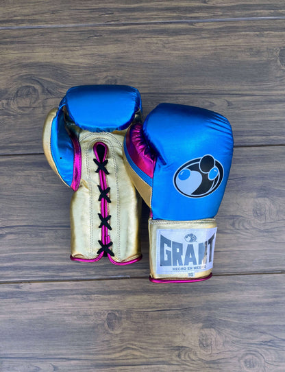 Grant Boxing Gloves Blue/Gold/Pink Leather Gloves for Intense Sessions