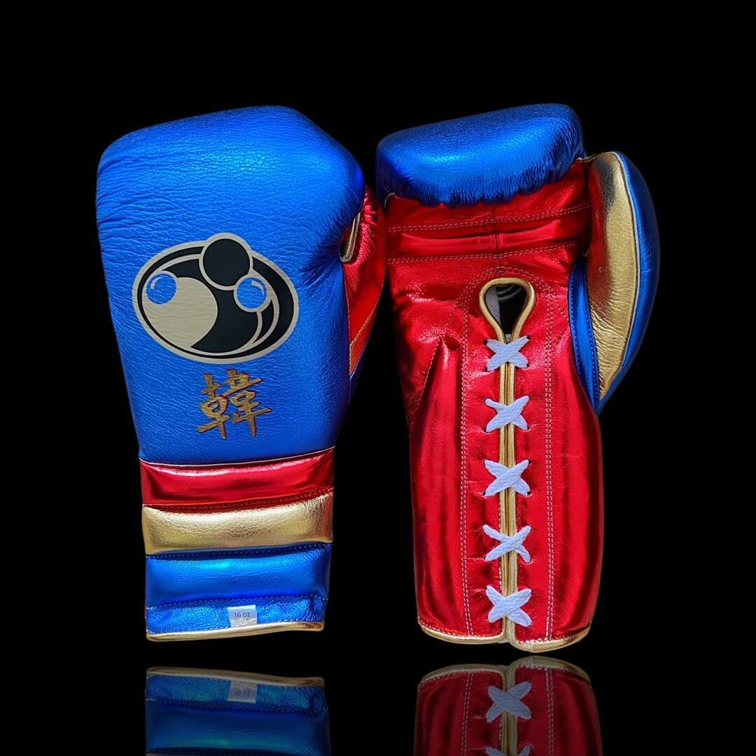 Grant Blue/Red/Gold Leather Boxing Gloves Custom Fit Training