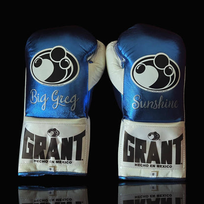 Grant Blue/White 14oz Boxing Gloves Custom Sparring Gloves Back View