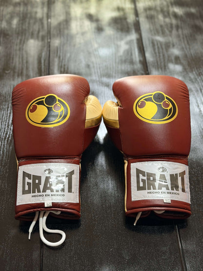 Grant Boxing Gloves Brown/Beige/Gold Leather Training Gloves Back View