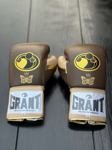 Grant Boxing Gloves Brown/Beige/Gold Leather Training Gloves Back View
