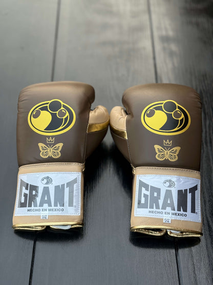 Grant Boxing Gloves Brown/Beige/Gold Leather Training Gloves Back View