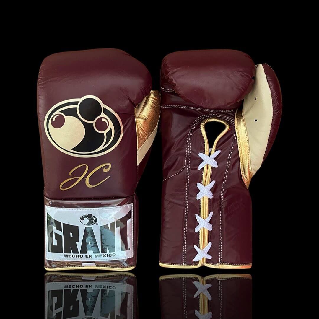 Grant Brown/Beige/Gold Lace-Up Boxing Gloves Close Up Detail
