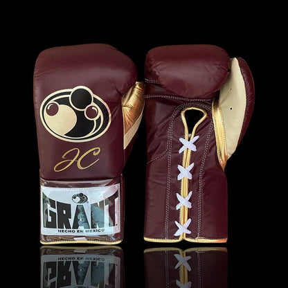 Grant Brown/Beige/Gold Lace-Up Boxing Gloves Close Up Detail