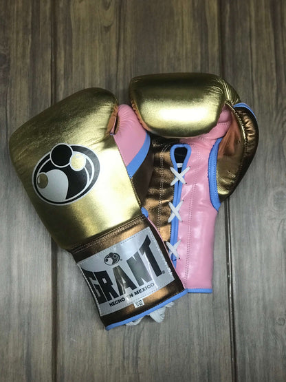 Grant Boxing Gloves Gold/Blue/Pink Leather Training Gloves for Boxing