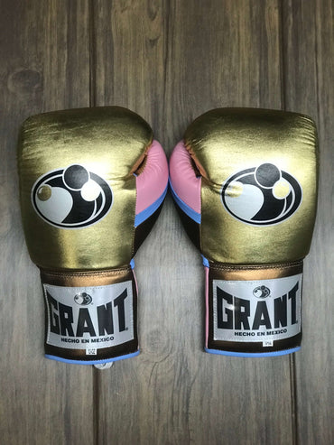 Grant Boxing Gloves Gold/Brown/Pink Leather Training Gloves Back View