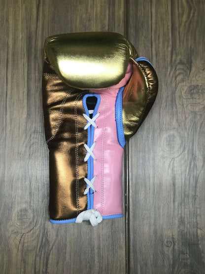 Grant Boxing Gloves Gold/Brown/Pink Leather Training Gloves Close View