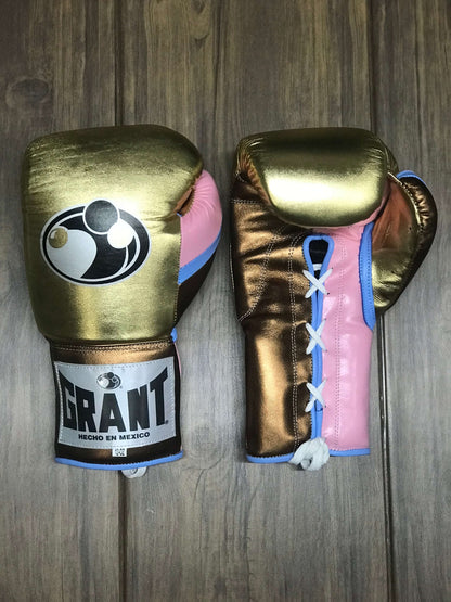 Grant Boxing Gloves Gold/Brown/Pink Leather Training Gloves Front View