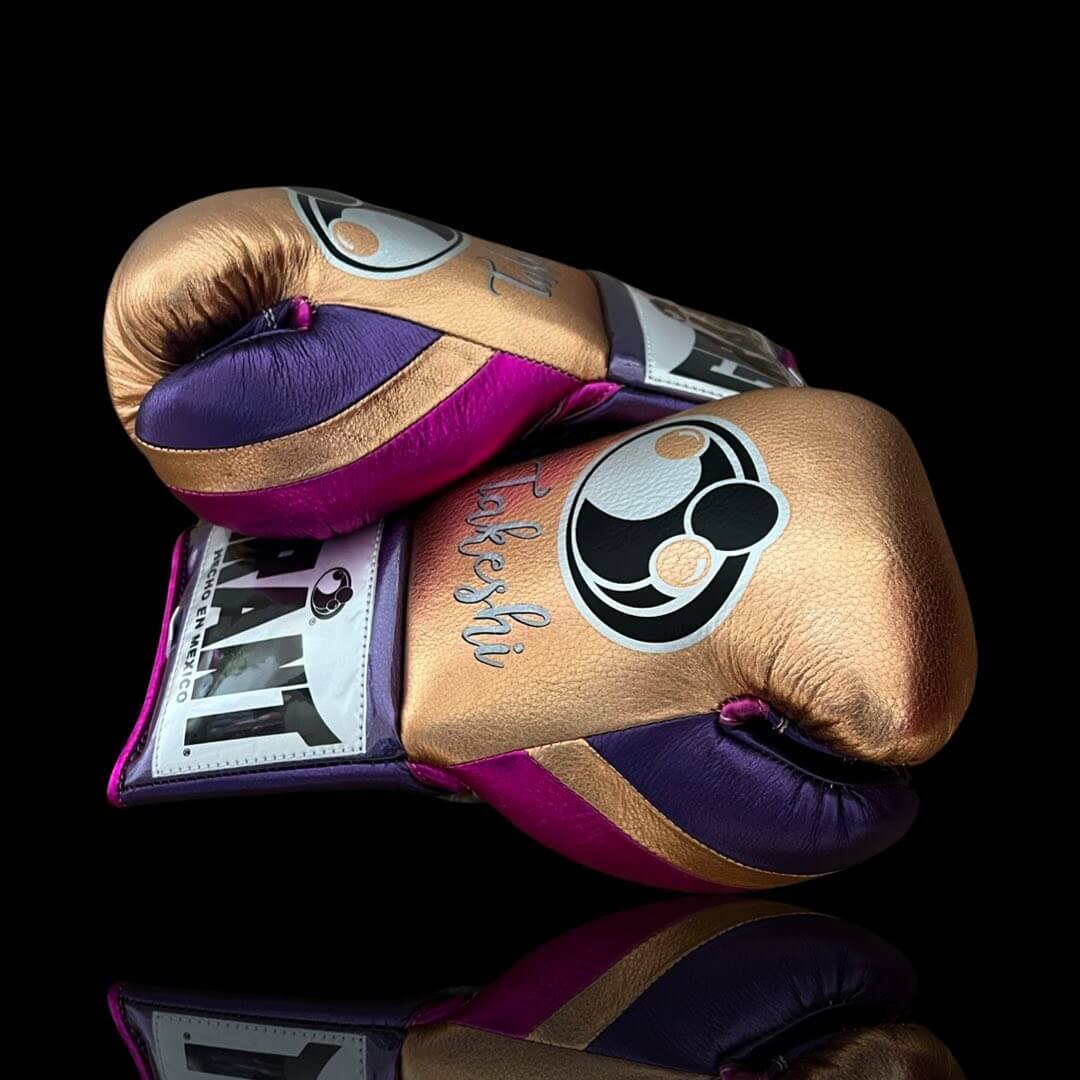Grant Gold/Purple/Pink Leather Boxing Gloves Thumb View