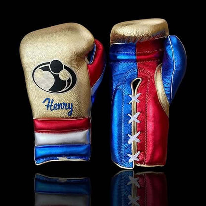 Grant Gold/Red/Blue/Silver Leather Boxing Gloves Custom Fit Training