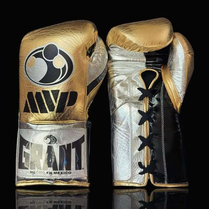Grant Gold/Silver/Black Lace-Up Boxing Gloves Classic Training Gloves