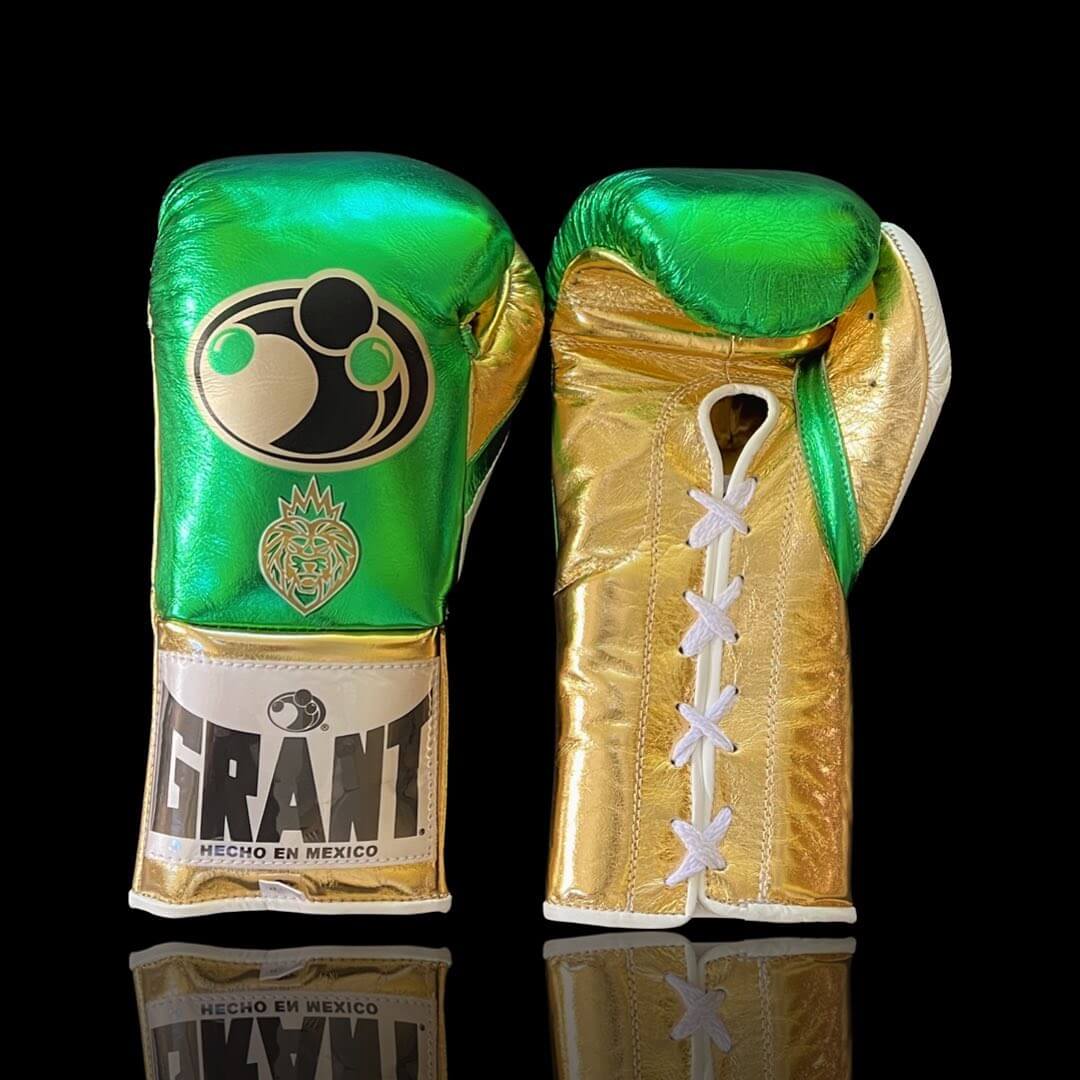 Grant Boxing Gloves Green/Gold 14oz Leather Training Gloves