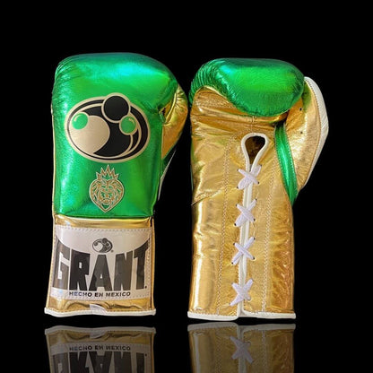 Grant Boxing Gloves Green/Gold 14oz Leather Training Gloves
