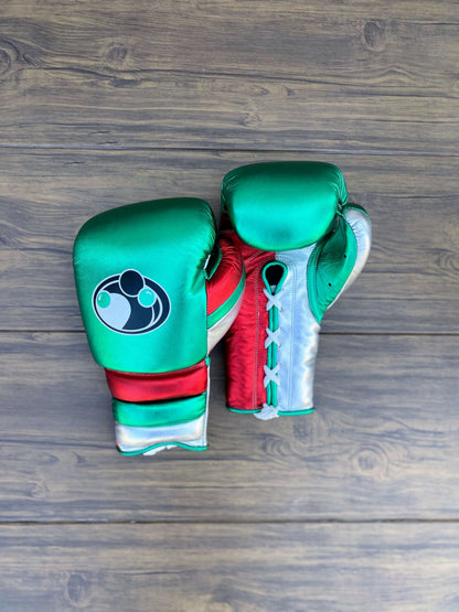 Grant Boxing Gloves Green/Silver/Red Padded Leather Gloves for Muay Thai