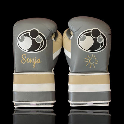 Grant Grey/Beige/White 14oz Boxing Gloves High Quality Gym Gloves Back View