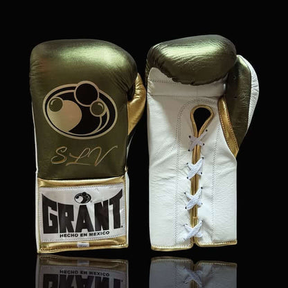 Grant Light-Green/White/Gold Lace-Up Boxing Gloves Classic Training Gloves