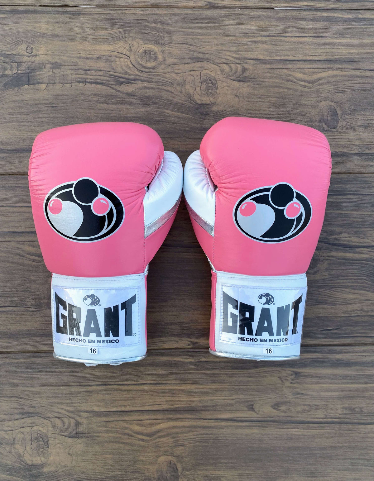 Grant Boxing Gloves Pink/White/Silver Leather Gloves Back View