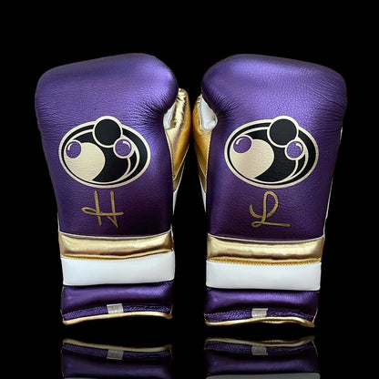 Grant Purple/Gold/White Lace-Up Boxing Gloves Classic Training Gloves Back View
