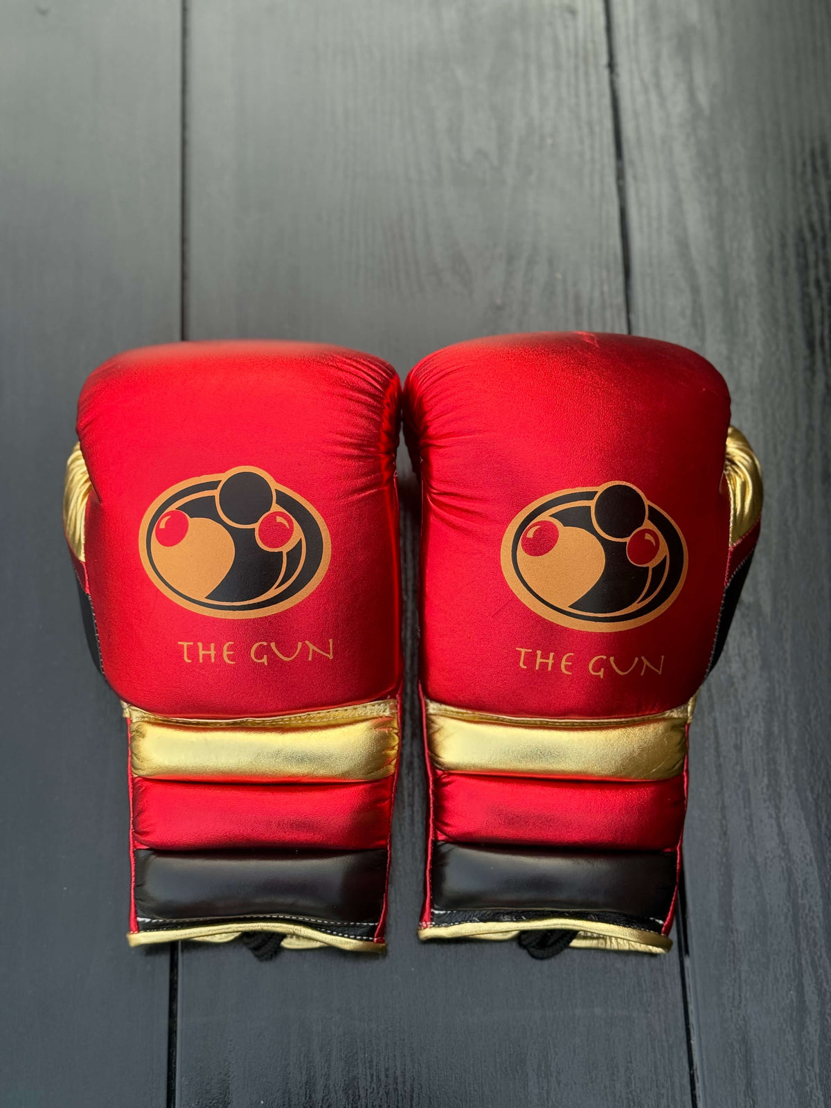 Grant Boxing Gloves Red/Black/Gold Padded Leather Gloves Back View