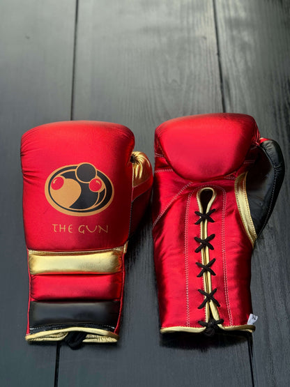 Grant Boxing Gloves Red/Black/Gold Padded Leather Gloves Front View