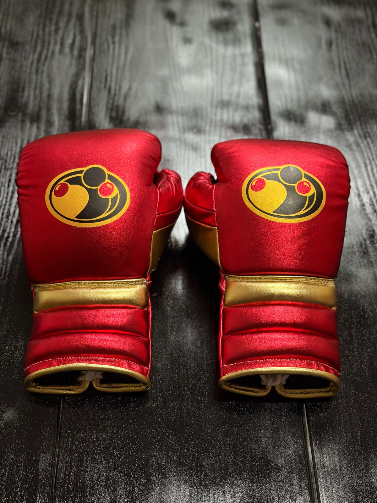Grant Boxing Gloves Red/Gold Lace Up Leather Gloves Back View