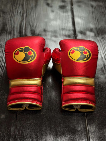 Grant Boxing Gloves Red/Gold Lace Up Leather Gloves Back View