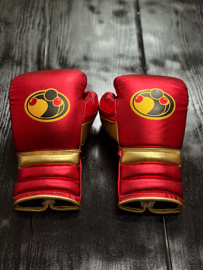 Grant Boxing Gloves Red/Gold Lace Up Leather Gloves Back View