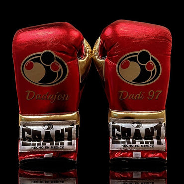 Grant Red/Gold Lace-Up Boxing Gloves Classic Training Gloves Back View