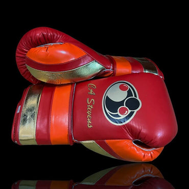 Grant Red/Orange/Gold Leather Boxing Gloves Custom Fit Training Thumb View