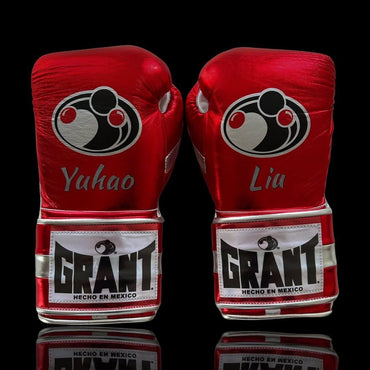 Grant Red/White/Silver  Leather Boxing Gloves Custom Fit Training Back View