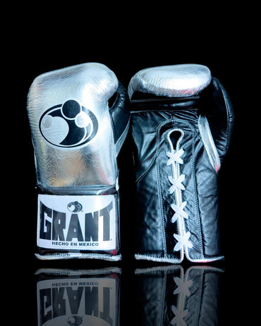 Grant Silver/Black Leather Boxing Gloves Custom Fit Training