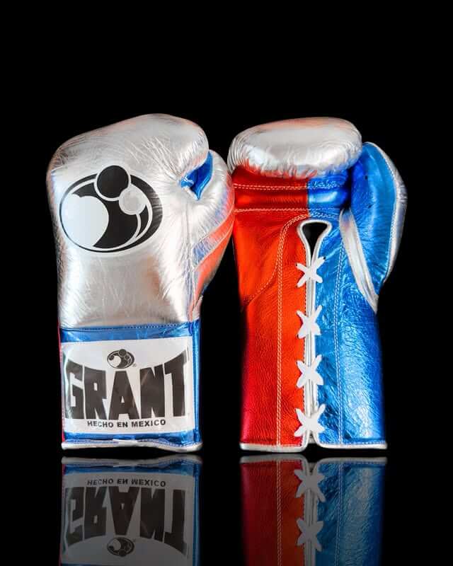 Grant Boxing Gloves Silver/Red/Blue 14oz Leather Training Gloves