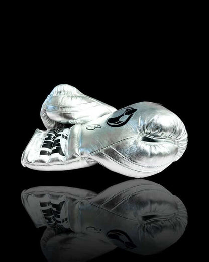 Grant Boxing Gloves Silver on Hands Training Action Shot Thumb View