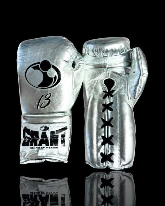 Grant Boxing Gloves Silver on Hands Training Action Shot